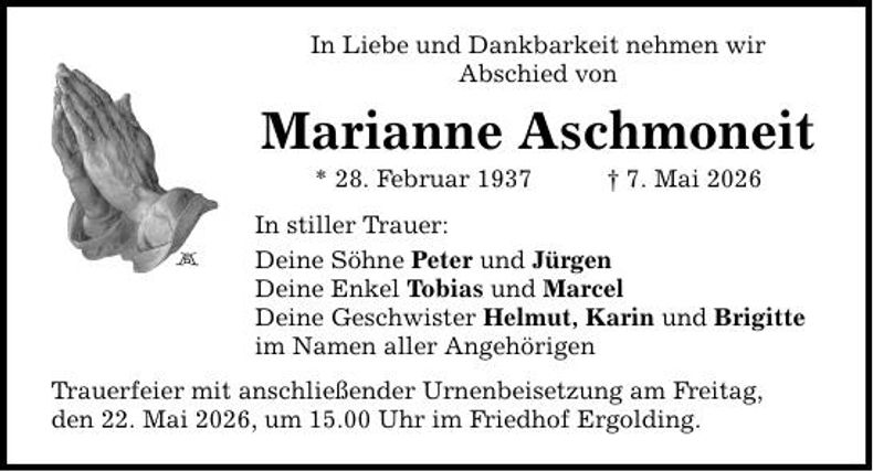 Traueranzeige Marianne Aschmoneit