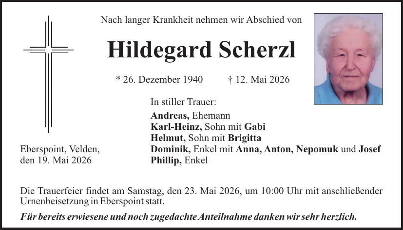 Traueranzeige Hildegard Scherzl