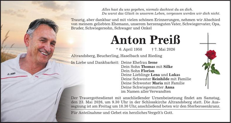 Traueranzeige Anton Preiß