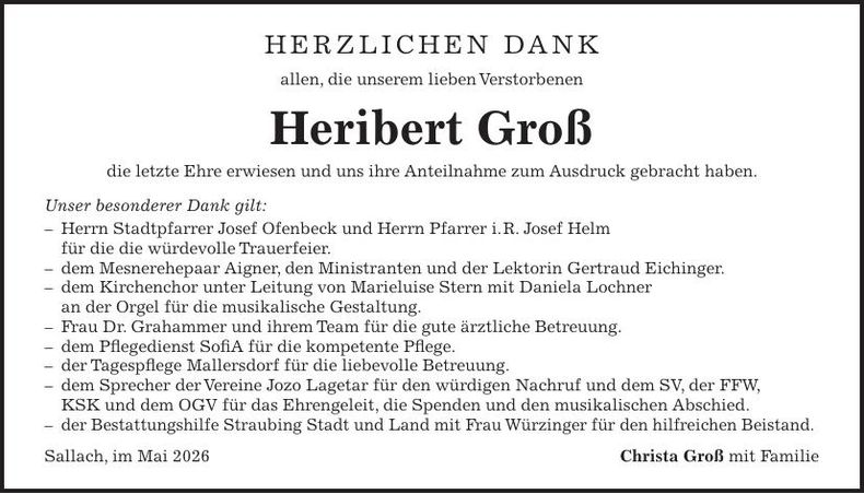 Traueranzeige Heribert Groß