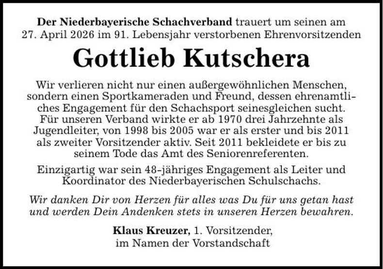Traueranzeige Gottlieb Kutschera