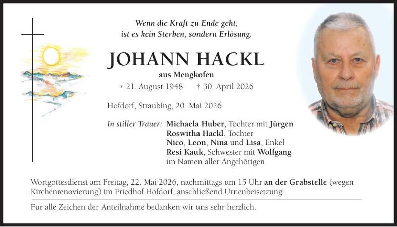 Traueranzeige Johann Hackl