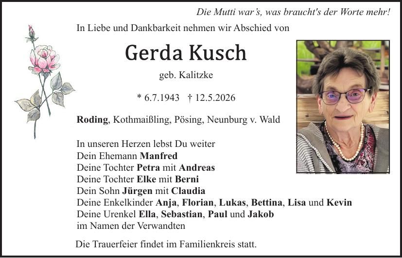 Traueranzeige Gerda Kusch