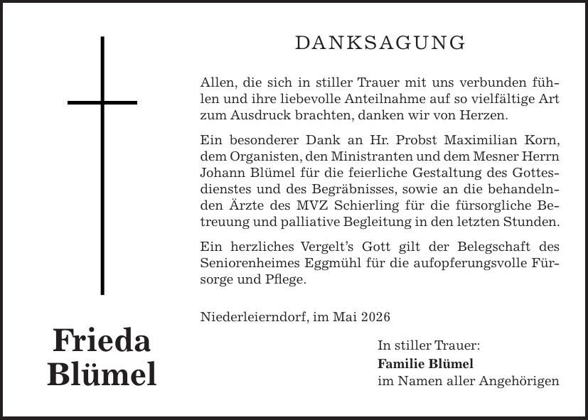 Traueranzeige Frieda Blümel