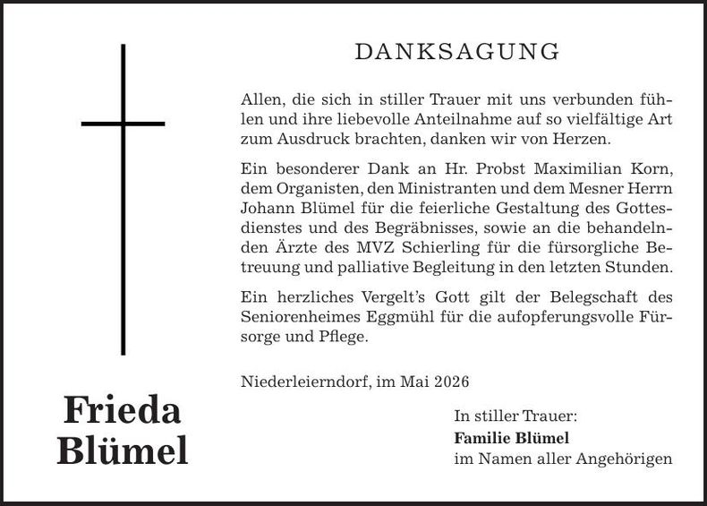 Traueranzeige Frieda Blümel