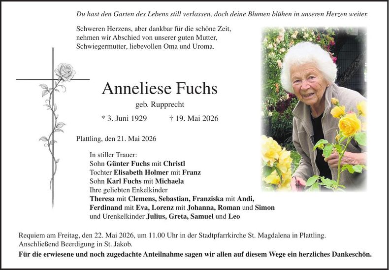 Traueranzeige Anneliese Fuchs