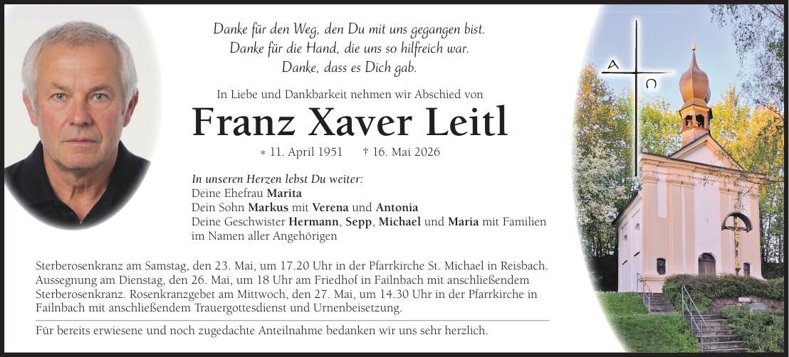 Traueranzeige Franz Xaver Leitl