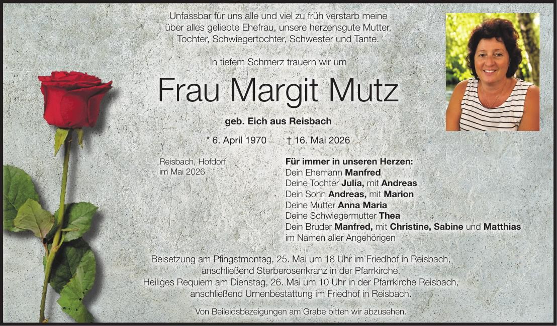 Traueranzeige Margit Mutz