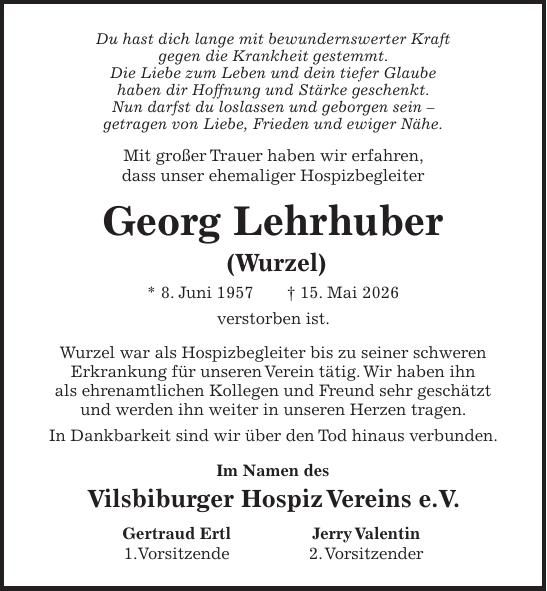 Traueranzeige Georg Lehrhuber