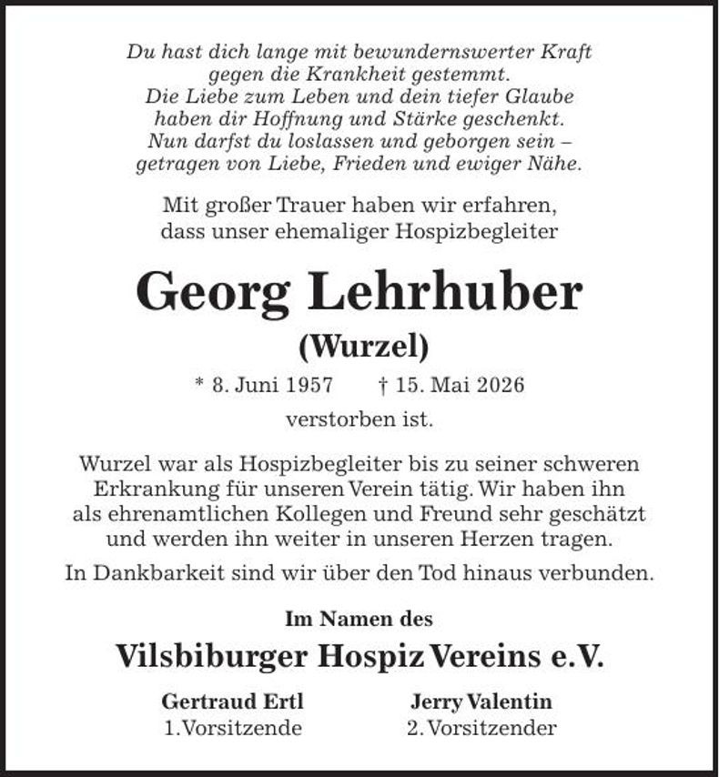 Traueranzeige Georg Lehrhuber