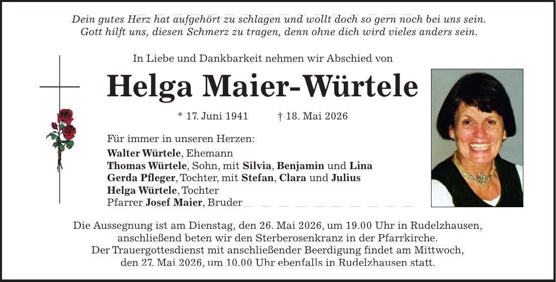 Traueranzeige Helga Maier- Würtele