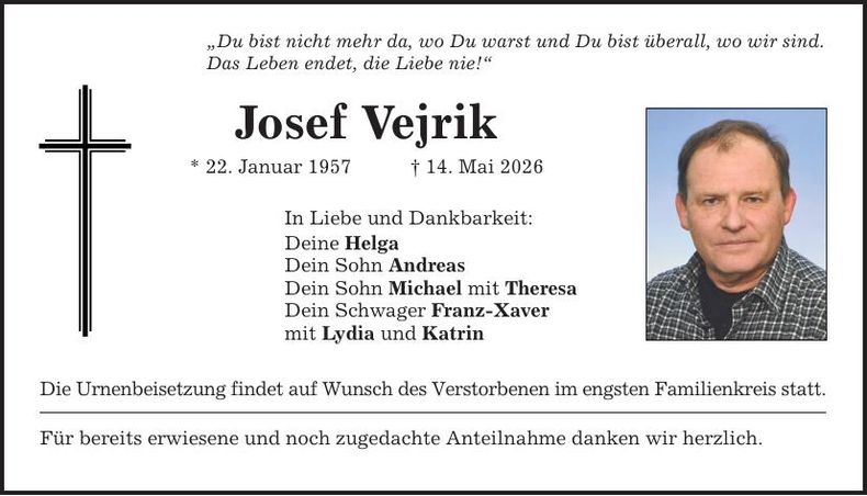 Traueranzeige Josef Vejrik