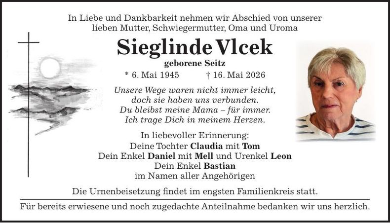 Traueranzeige Sieglinde Vlcek