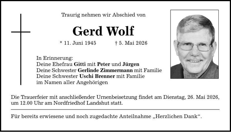 Traueranzeige Gerd Wolf