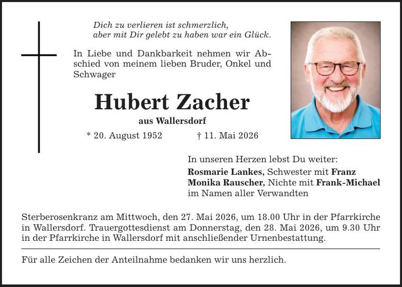 Traueranzeige Hubert Zacher
