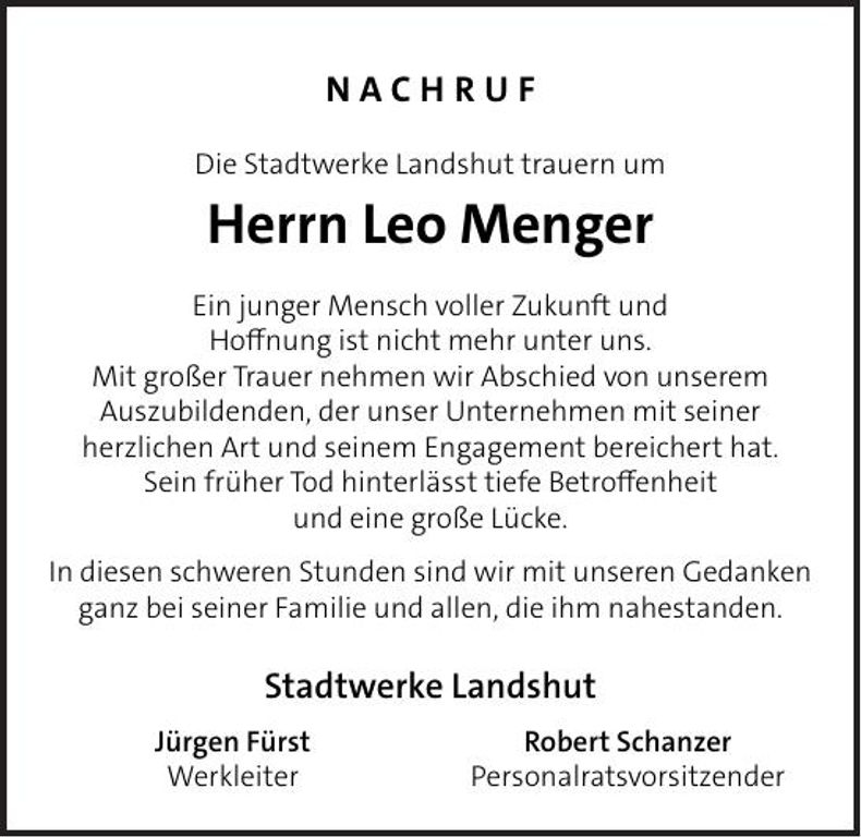 Traueranzeige Leo Menger