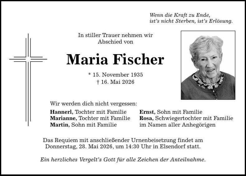 Traueranzeige Maria Fischer