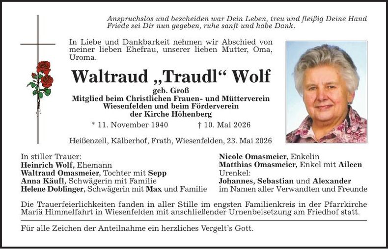 Traueranzeige Waltraud Wolf