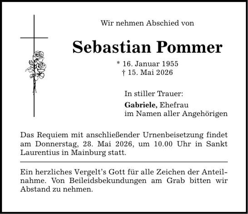 Traueranzeige Sebastian Pommer