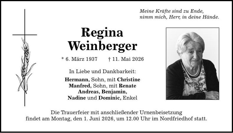 Traueranzeige Regina Weinberger