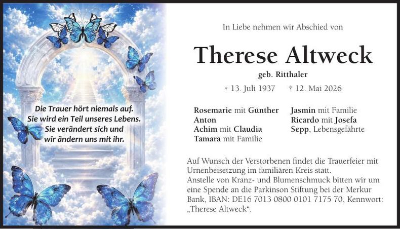 Traueranzeige Therese Altweck