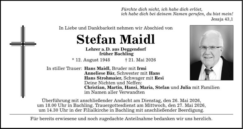 Traueranzeige Stefan Maidl