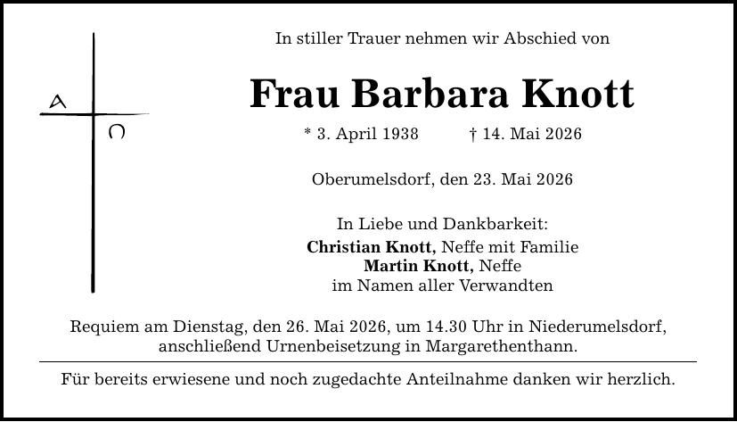 Traueranzeige Barbara Knott