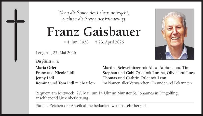 Traueranzeige Franz Gaisbauer