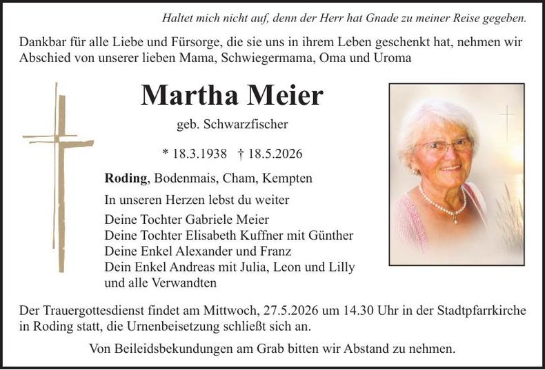 Traueranzeige Martha Meier