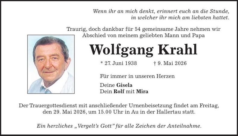 Traueranzeige Wolfgang Krahl