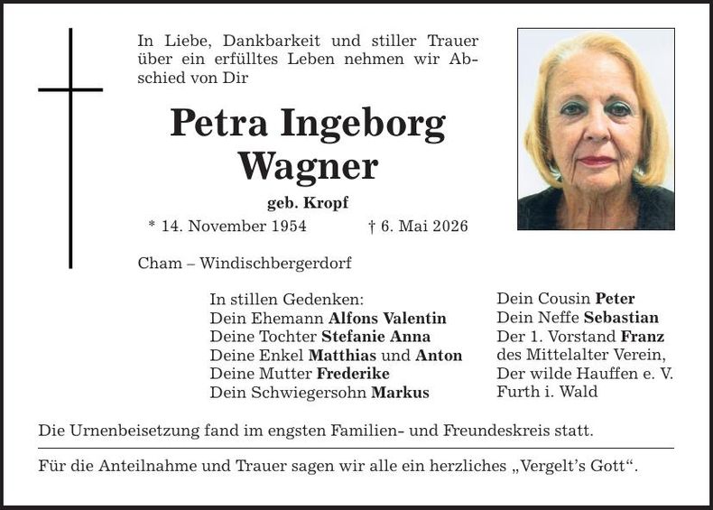 Traueranzeige Petra Wagner
