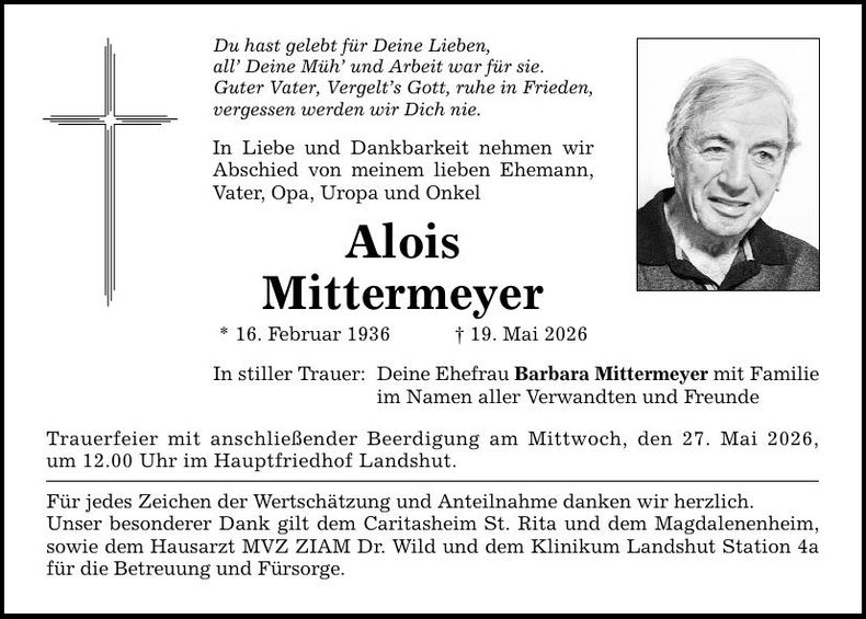Traueranzeige Alois Mittermeyer