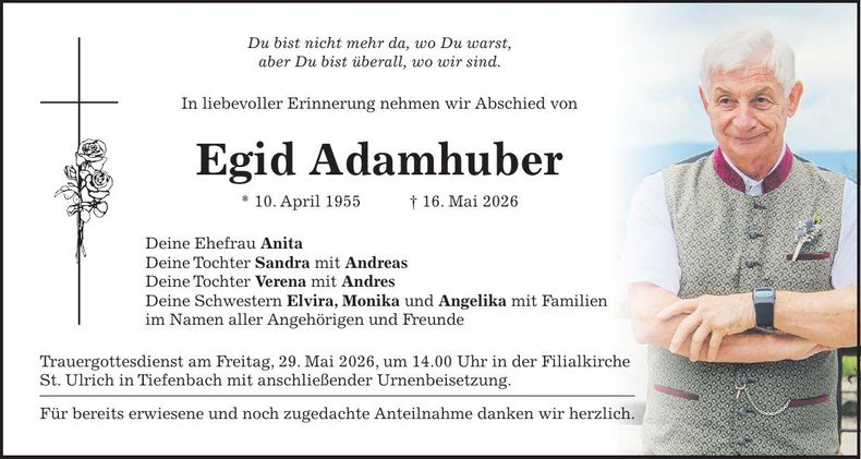 Traueranzeige Egid Adamhuber