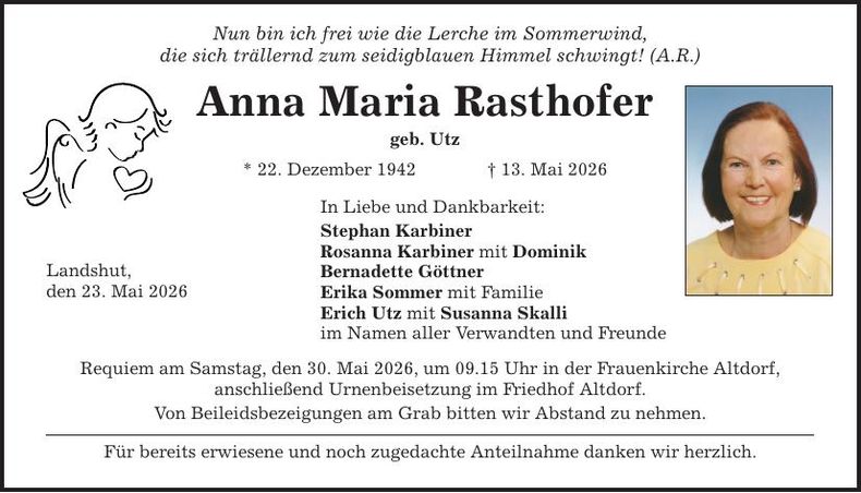 Traueranzeige Anna Maria Rasthofer