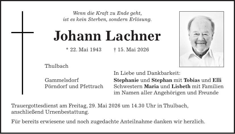 Traueranzeige Johann Lachner