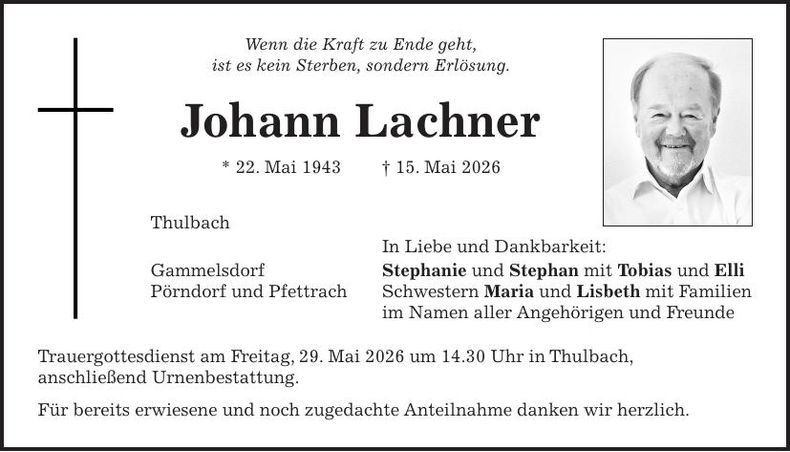 Traueranzeige Johann Lachner