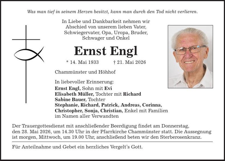 Traueranzeige Ernst Engl