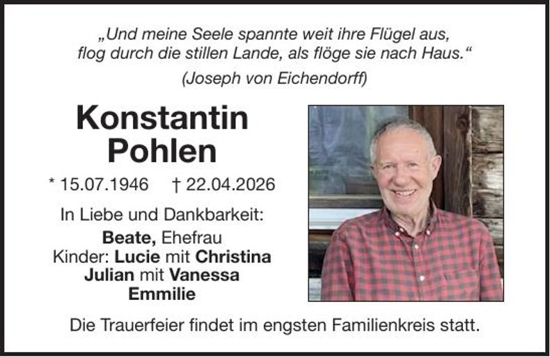 Traueranzeige Konstantin Pohlen
