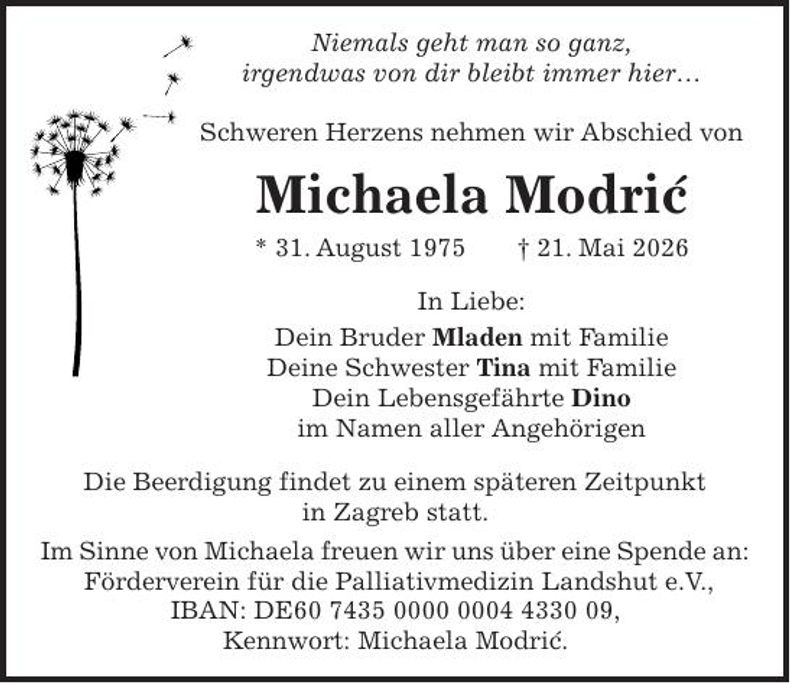 Traueranzeige Michaela Modric