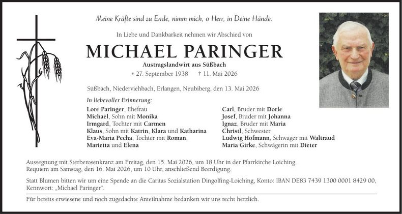 Traueranzeige Michael Paringer