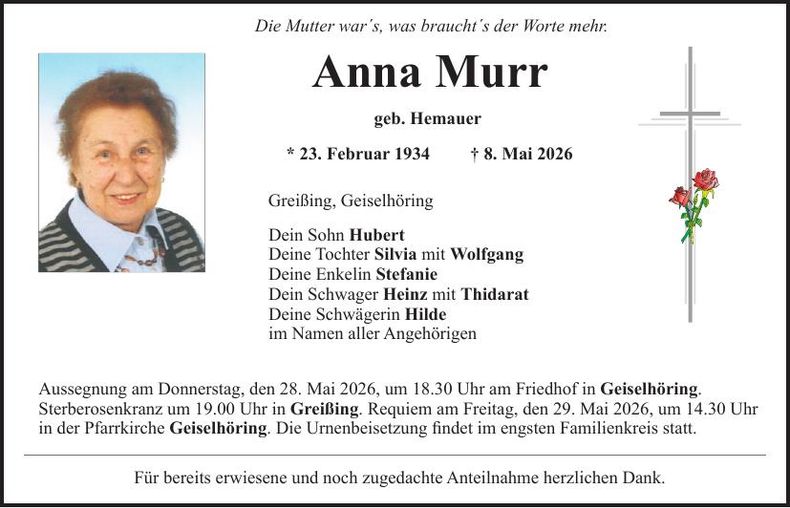 Traueranzeige Anna Murr