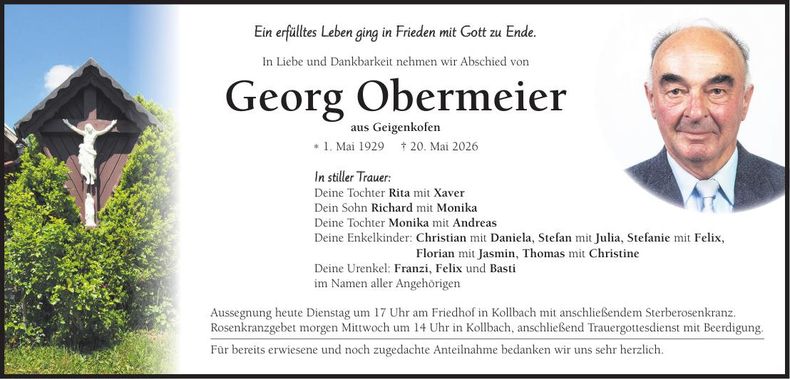 Traueranzeige Georg Obermeier