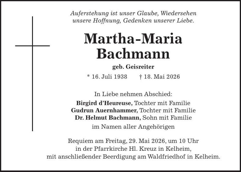 Traueranzeige Martha-Maria Bachmann