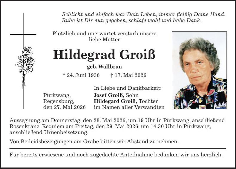 Traueranzeige Hildegard Groiß