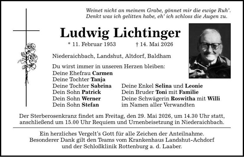 Traueranzeige Ludwig Lichtinger