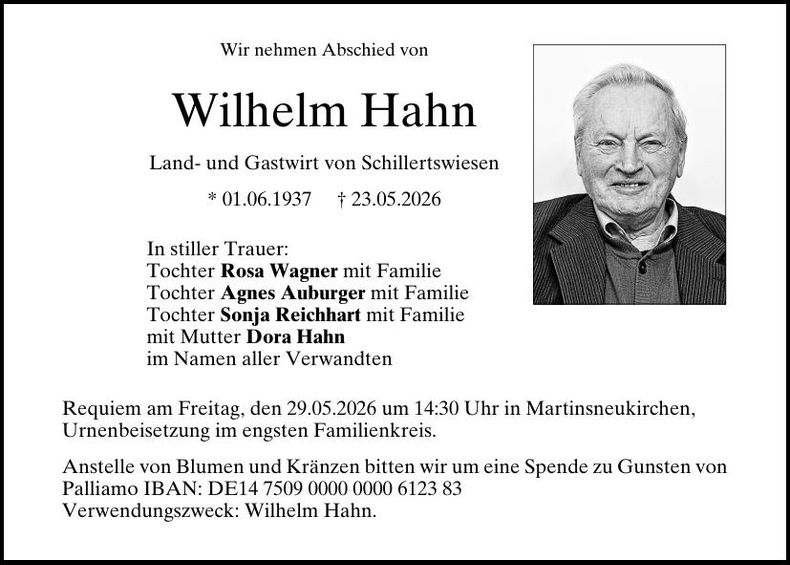 Traueranzeige Wilhelm  Hahn