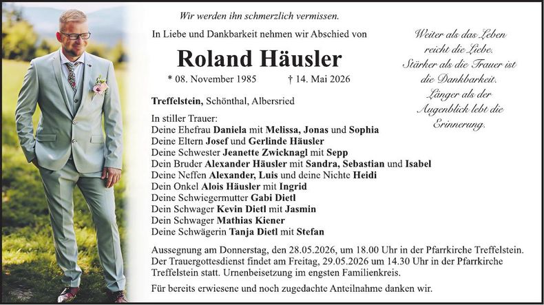 Traueranzeige Roland Häusler