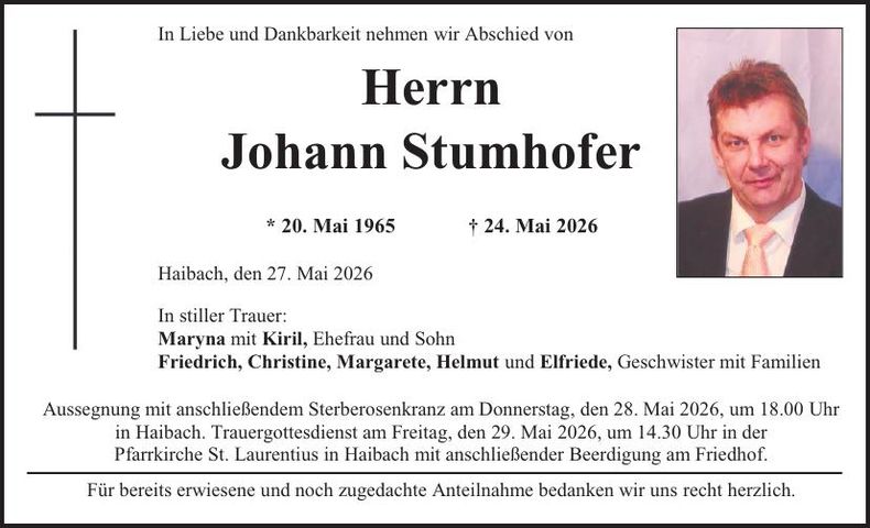 Traueranzeige Johann Stumhofer