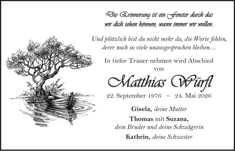 Traueranzeige Matthias Würfl