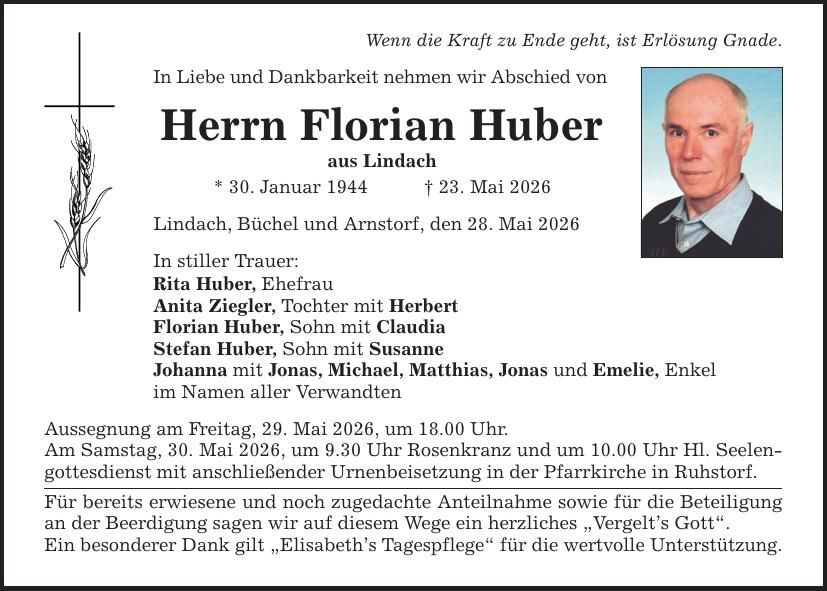 Traueranzeige Florian Huber